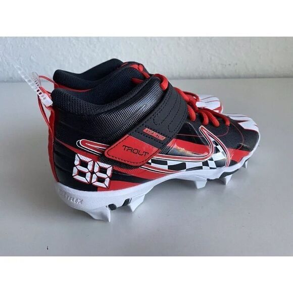 SIZE 5.5Y Nike Force Trout 7 GS Black Challenge Red Customizable Baseball Cleats - Picture 7 of 9